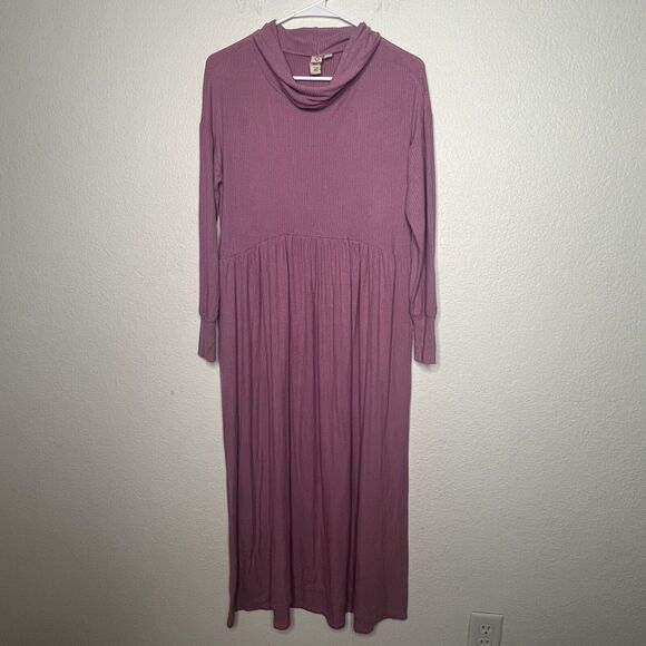 Anthropologie Dolan Left Coast Alissa Midi Dress Mauve Ribbed Cowl Neck XS Ad24 - Picture 5 of 10